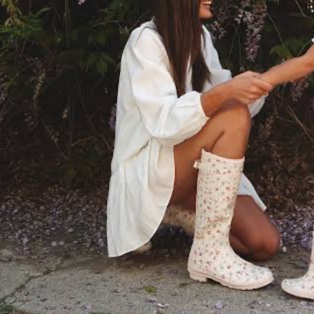 ✨🎀Loveshackfacy X Hunter boots Floral Pink white Rain Boots - Picture 10 of 10